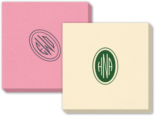 Outlined Shaped Oval Monogram Linen Like Napkins